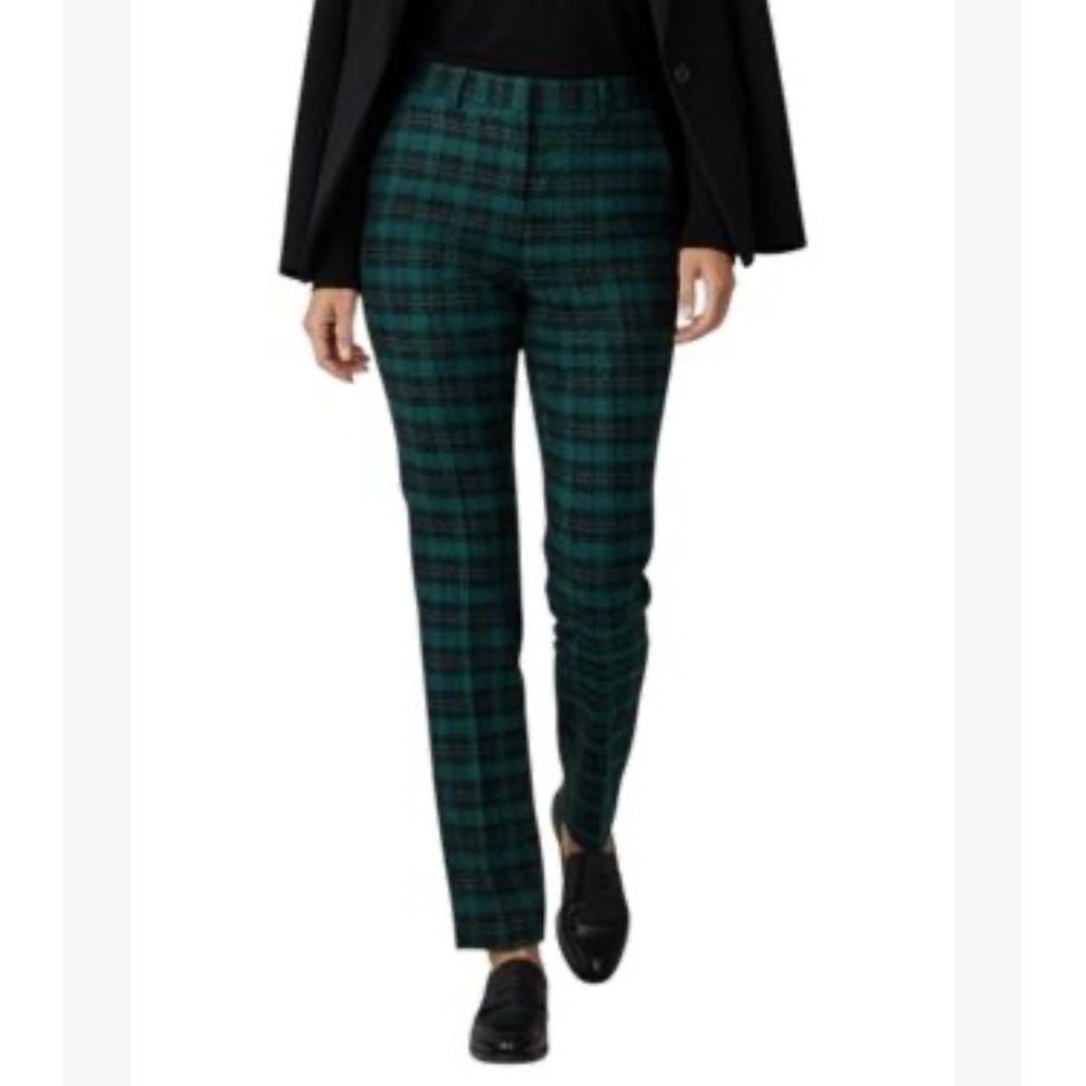 Ann Taylor Women's 2 Jayne Green Black Plaid Wool Blend High Rise Trousers NWT